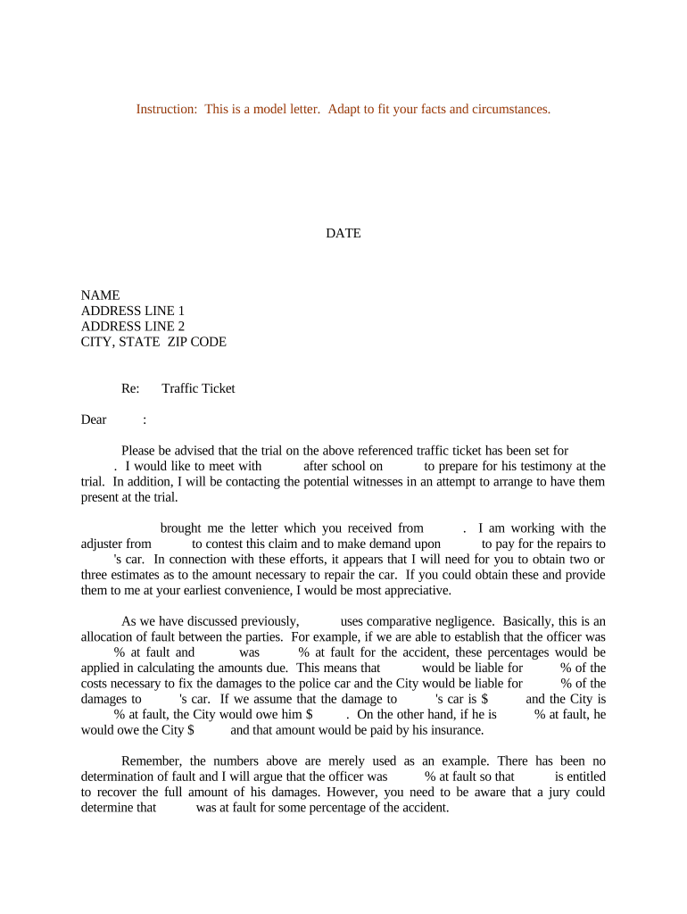 Letter to Traffic Court  Form