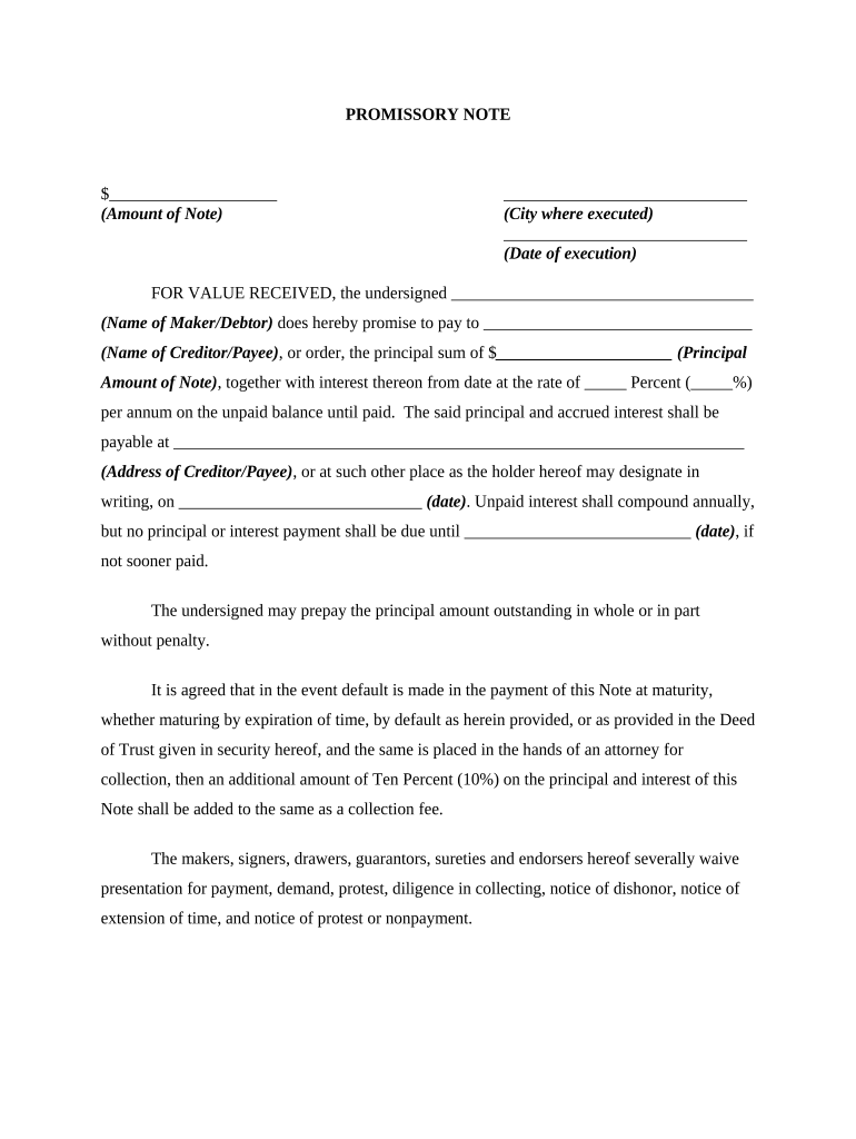 Promissory Note with  Form