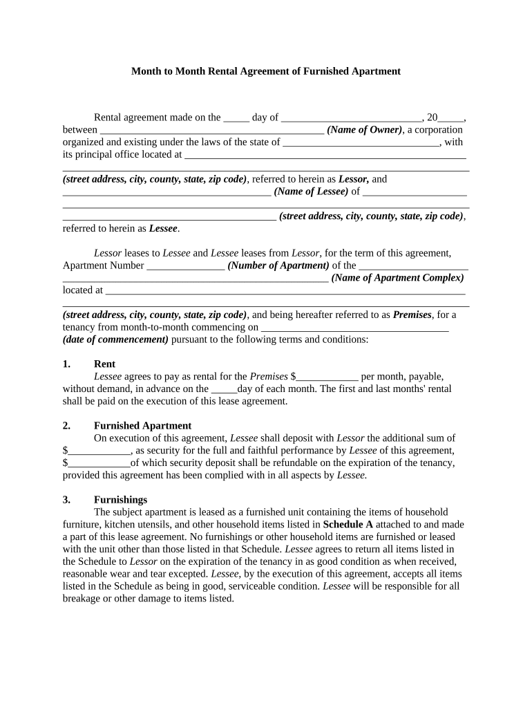 Agreement Furnished  Form