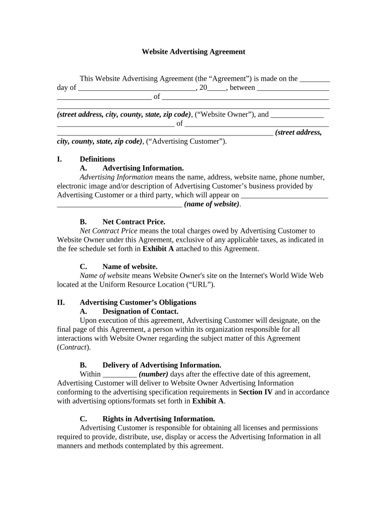 Website Advertising Agreement  Form