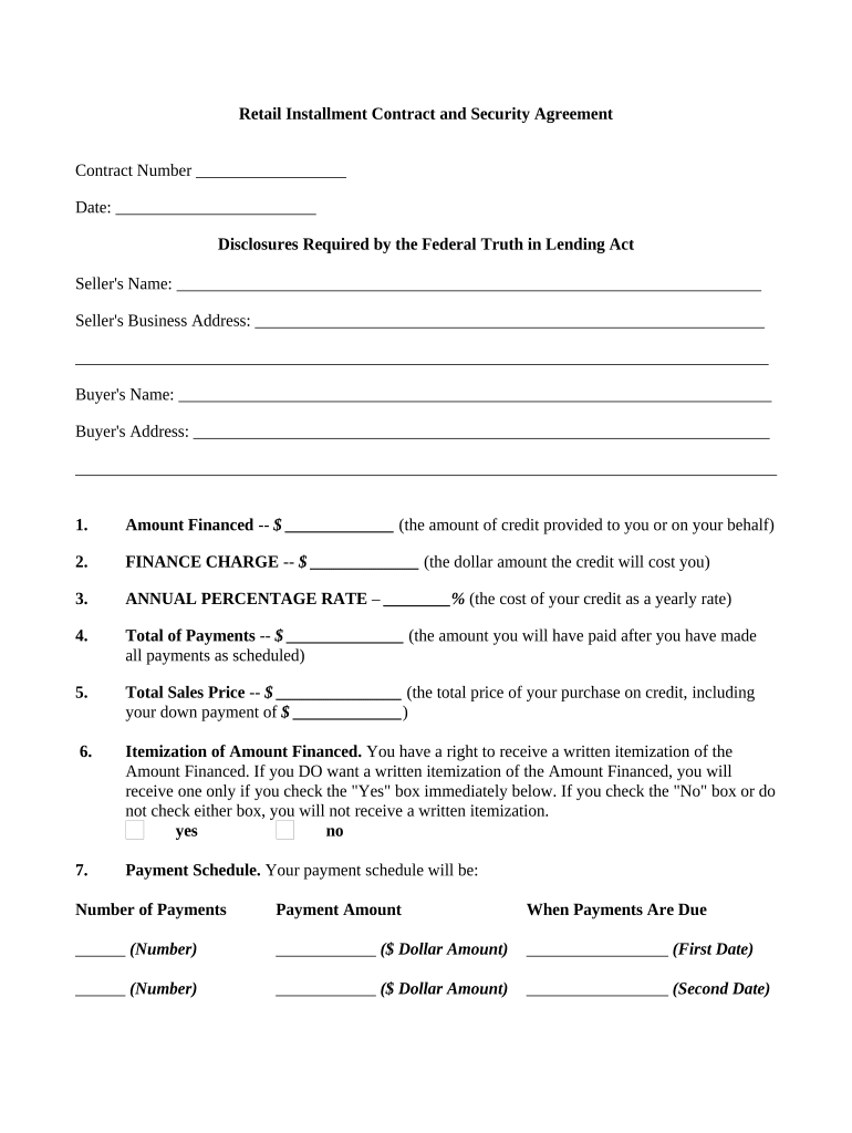 Retail Installment Contract  Form