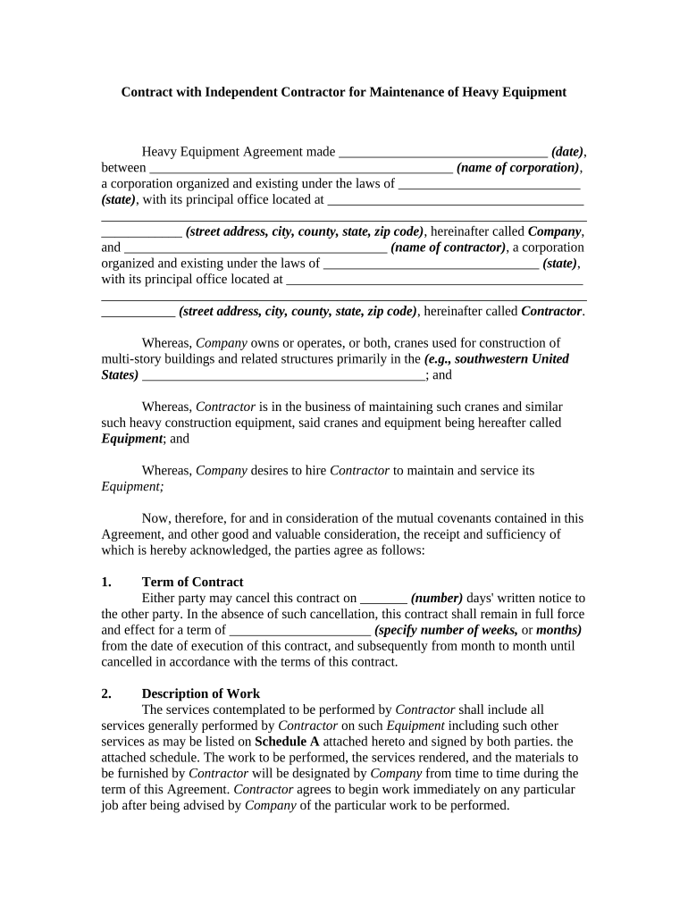Contract Equipment Sample  Form