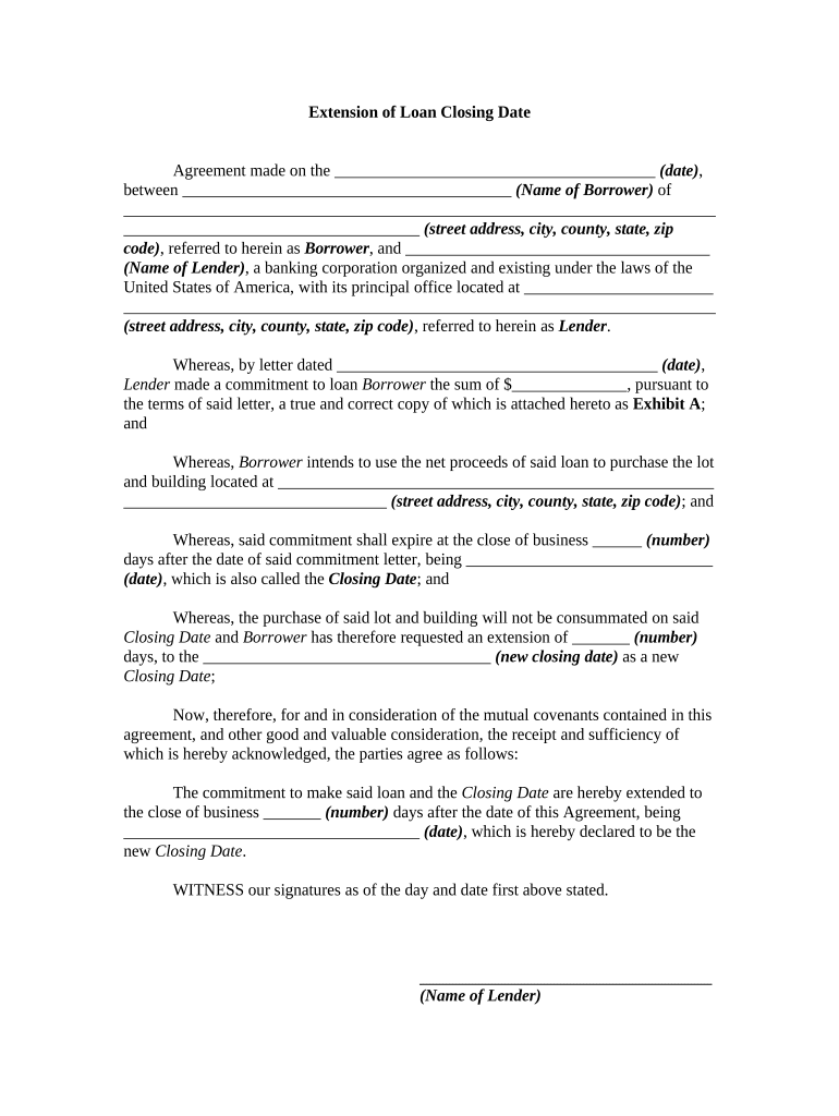 Extension Closing Date  Form