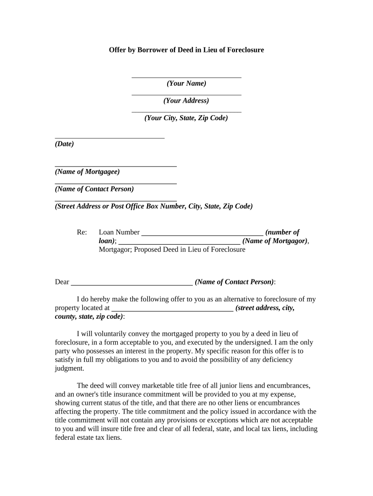 Deed Lieu Foreclosure  Form