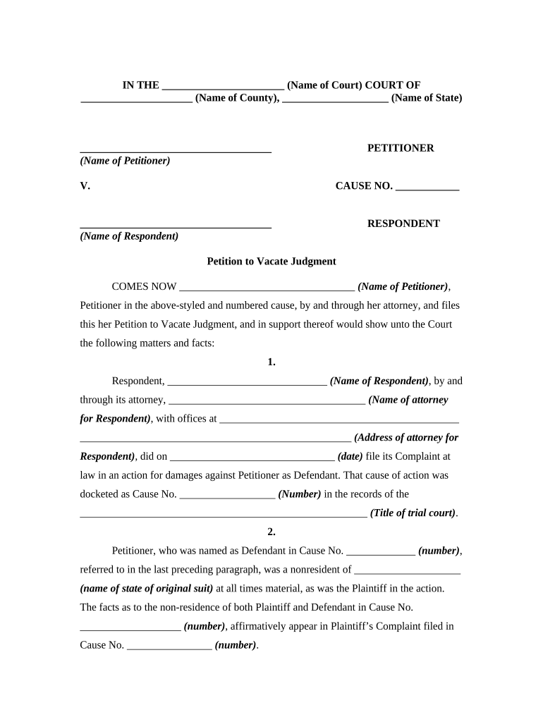 Vacate Default Judgment  Form
