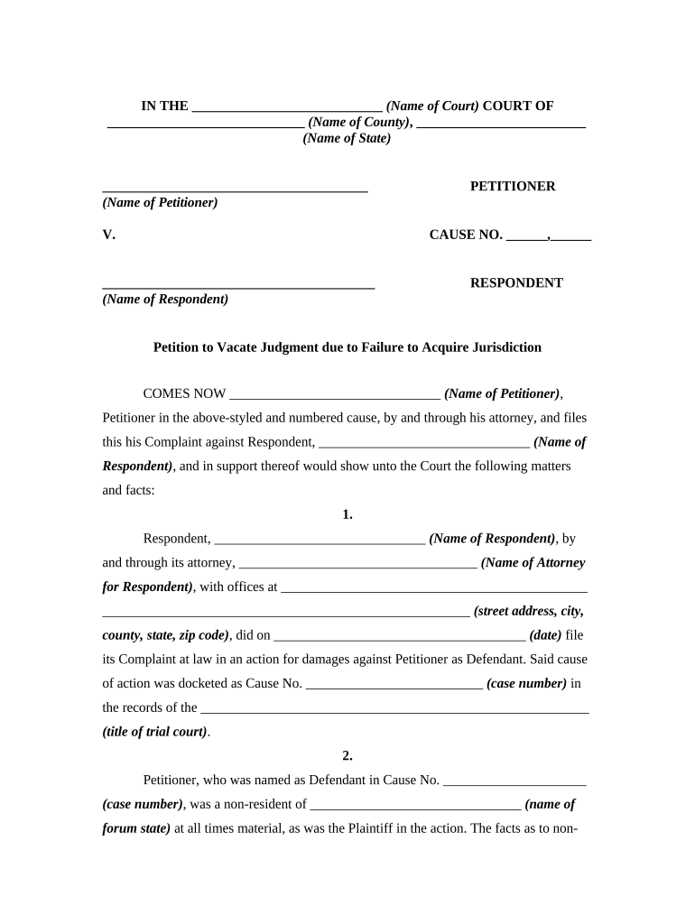 Jurisdiction over Defendant  Form