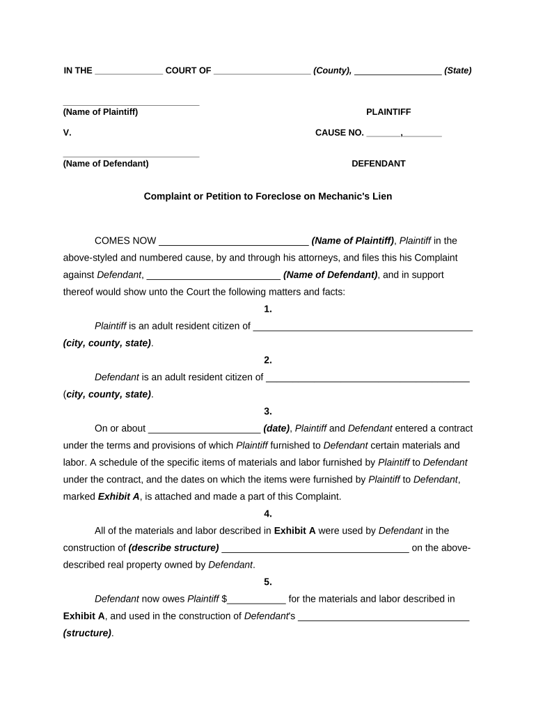 Complaint Lien  Form