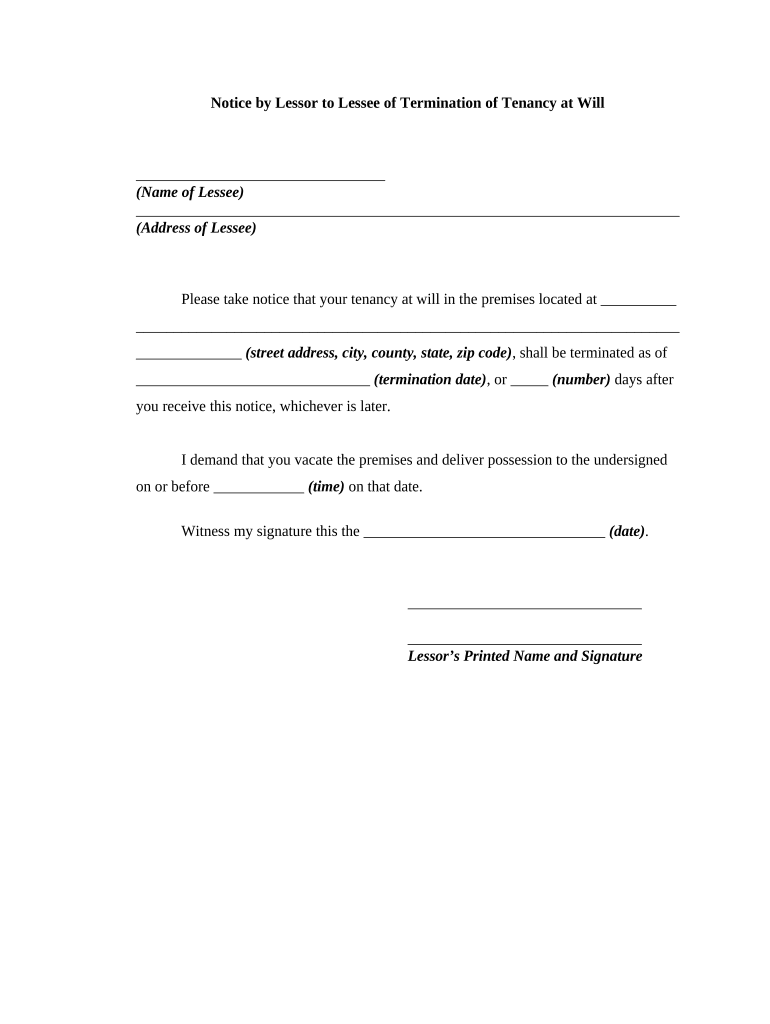 60 Day Notice of Termination of Tenancy Form