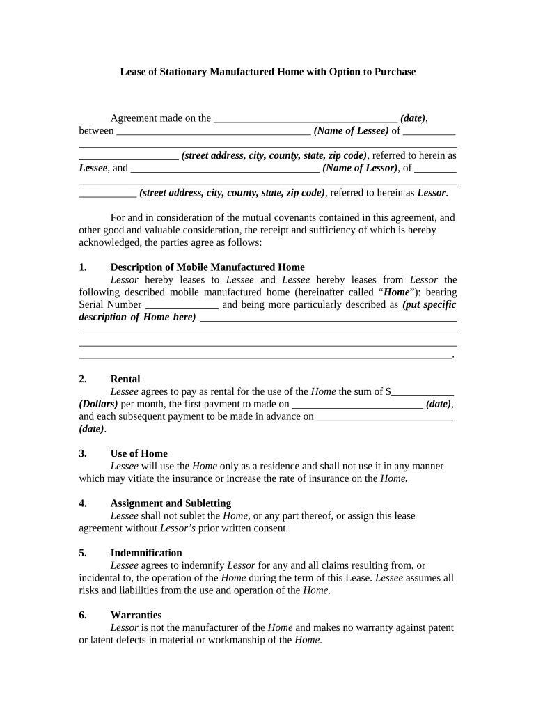 Manufactured Homes for Rent by Owner  Form