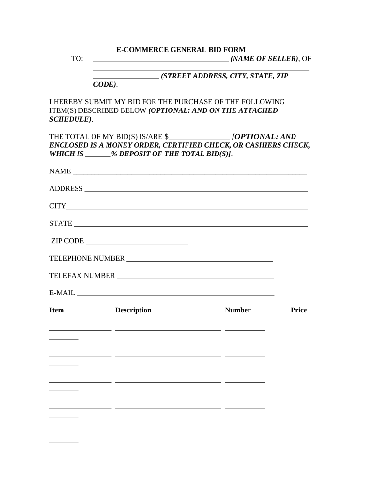 Bid Proposal  Form