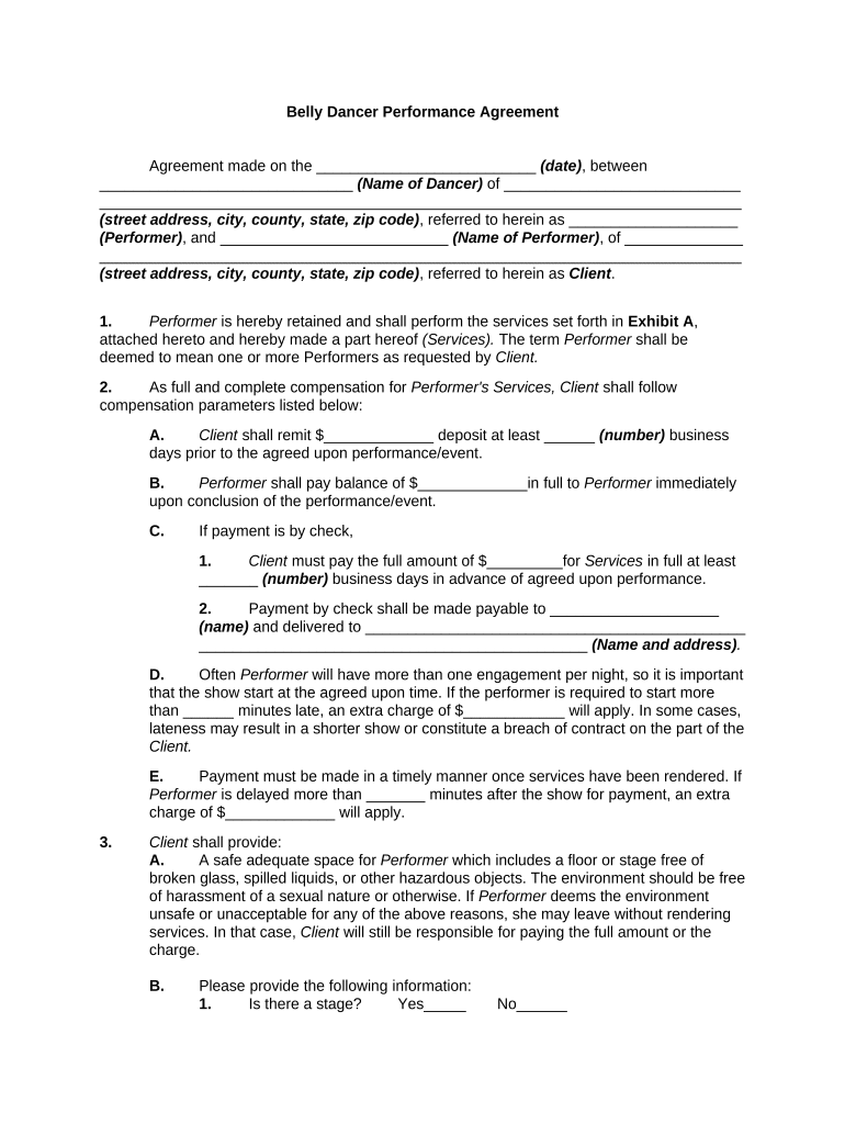 Dancer Agreement  Form