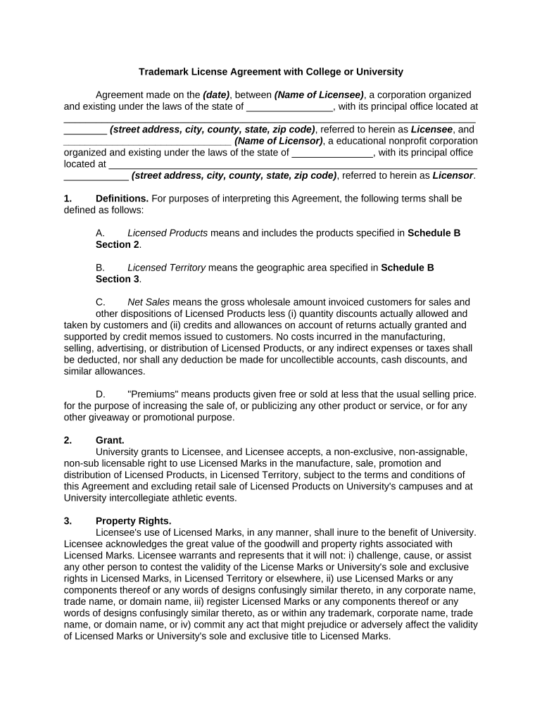 Trademark License Agreement  Form