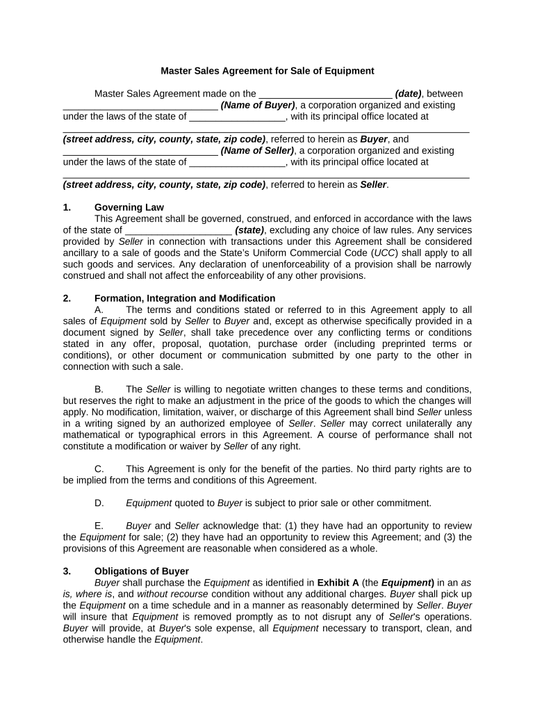 Agreement Sale Equipment  Form