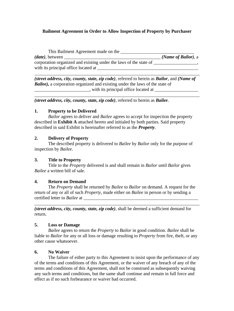 Bailment Agreement  Form