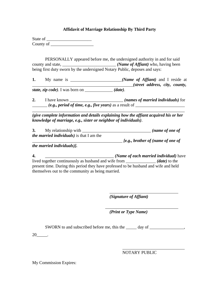 Affidavit Marriage Sample  Form