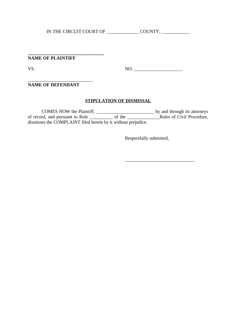 Stipulation Dismissal  Form