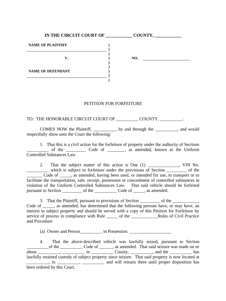 Petition for Forfeiture of Auto 41 29 101  Form