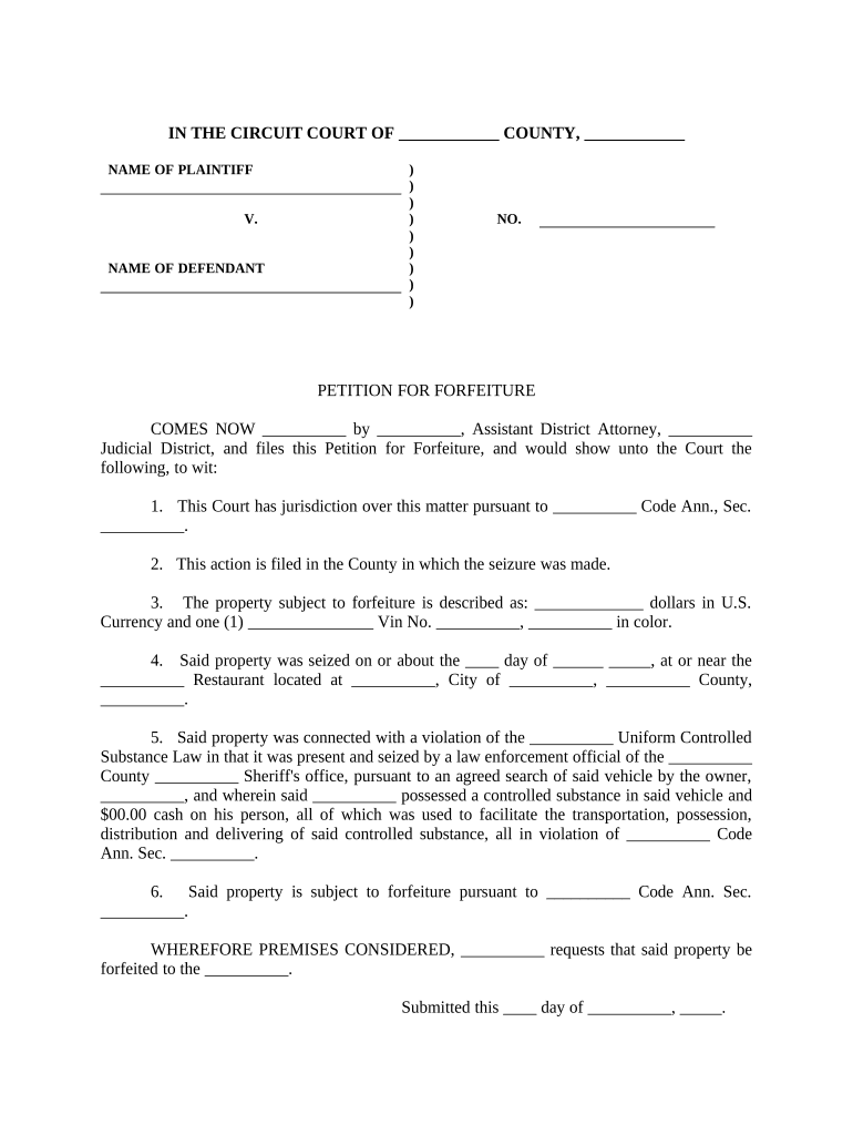 Petition for Forfeiture  Form