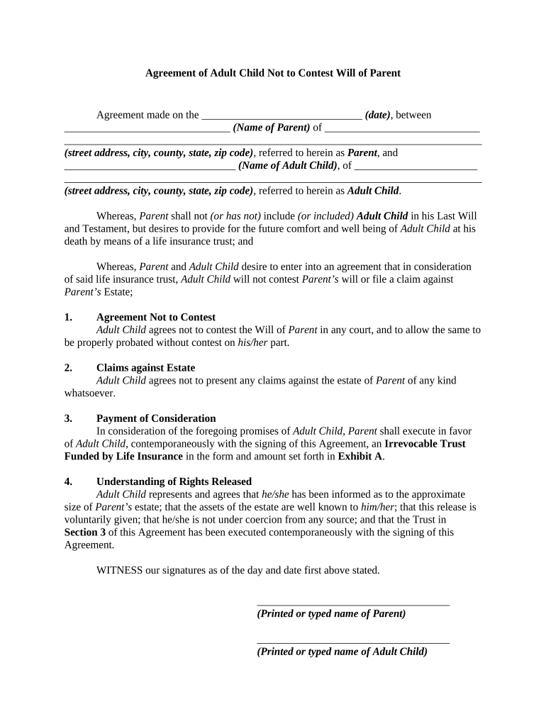 Agreement Child Printable  Form