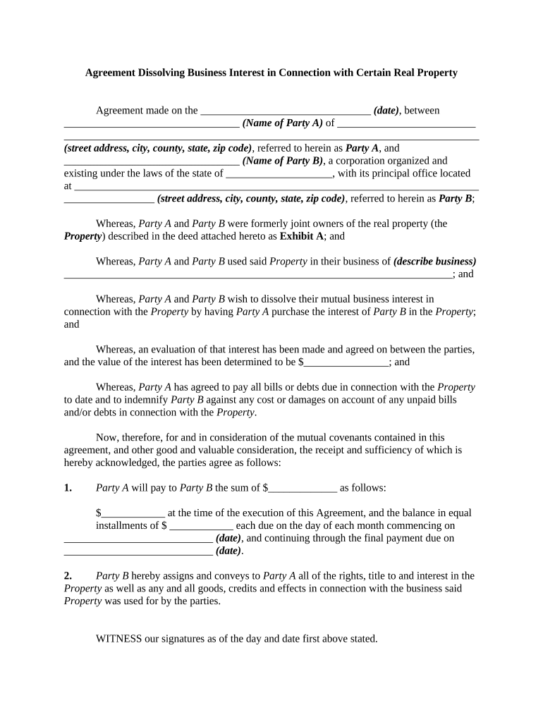 Dissolving Business  Form