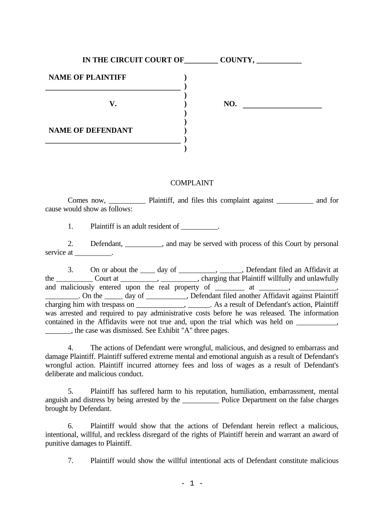 Malicious Prosecution Nc  Form