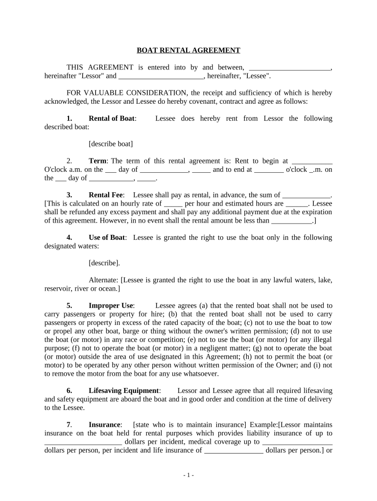 Boat Rental Agreement Template  Form