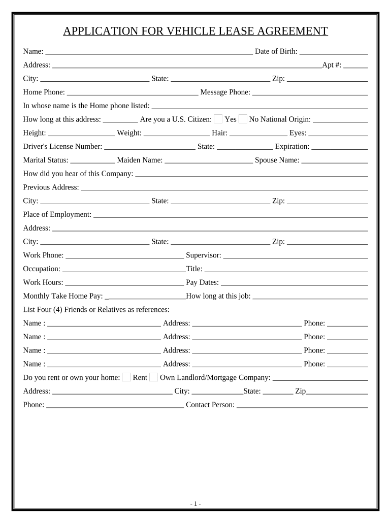 Fill and Sign the Vehicle Lease Agreement Form