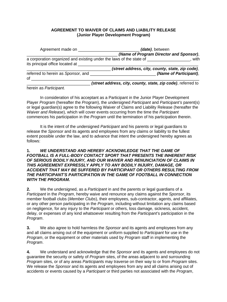Agreement Waiver Release  Form