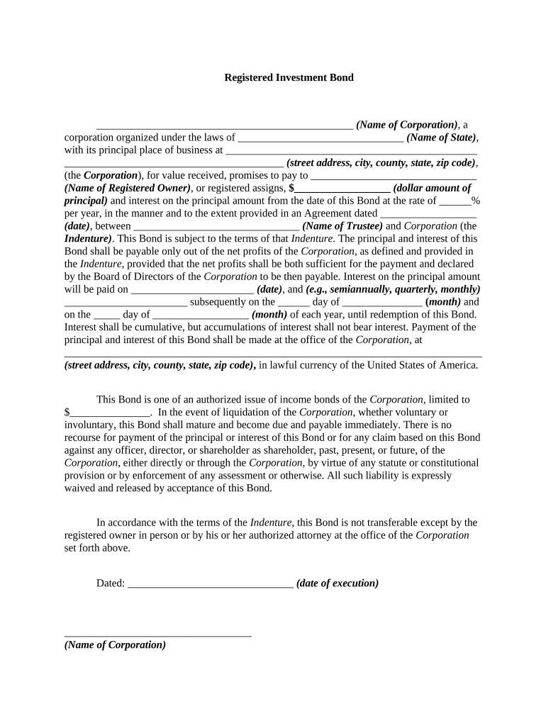 Investment Bond Form