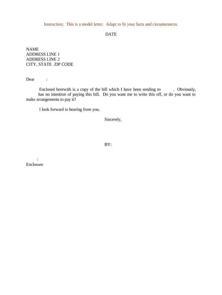 Sample Letter Regarding Bill  Form