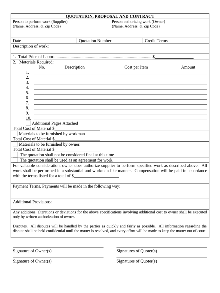 Contractor Quote  Form