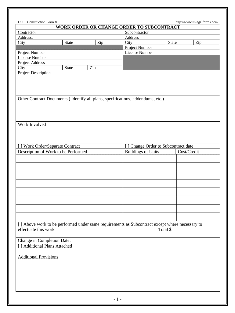 Work Order Contractor  Form