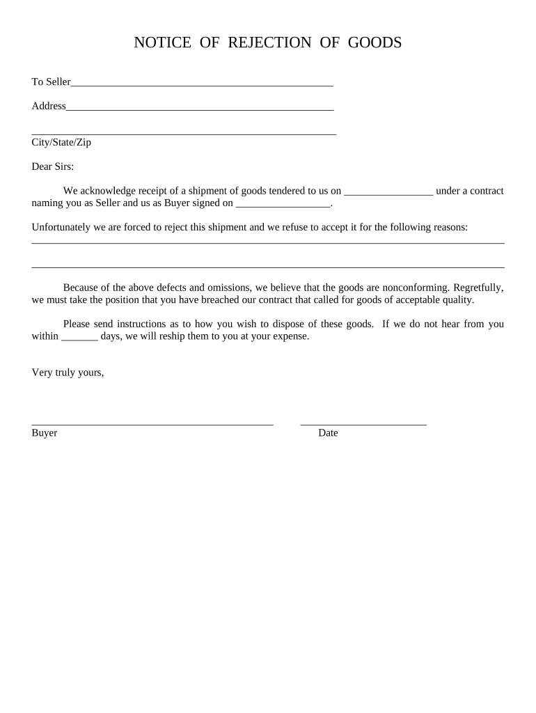 Rejection Goods  Form