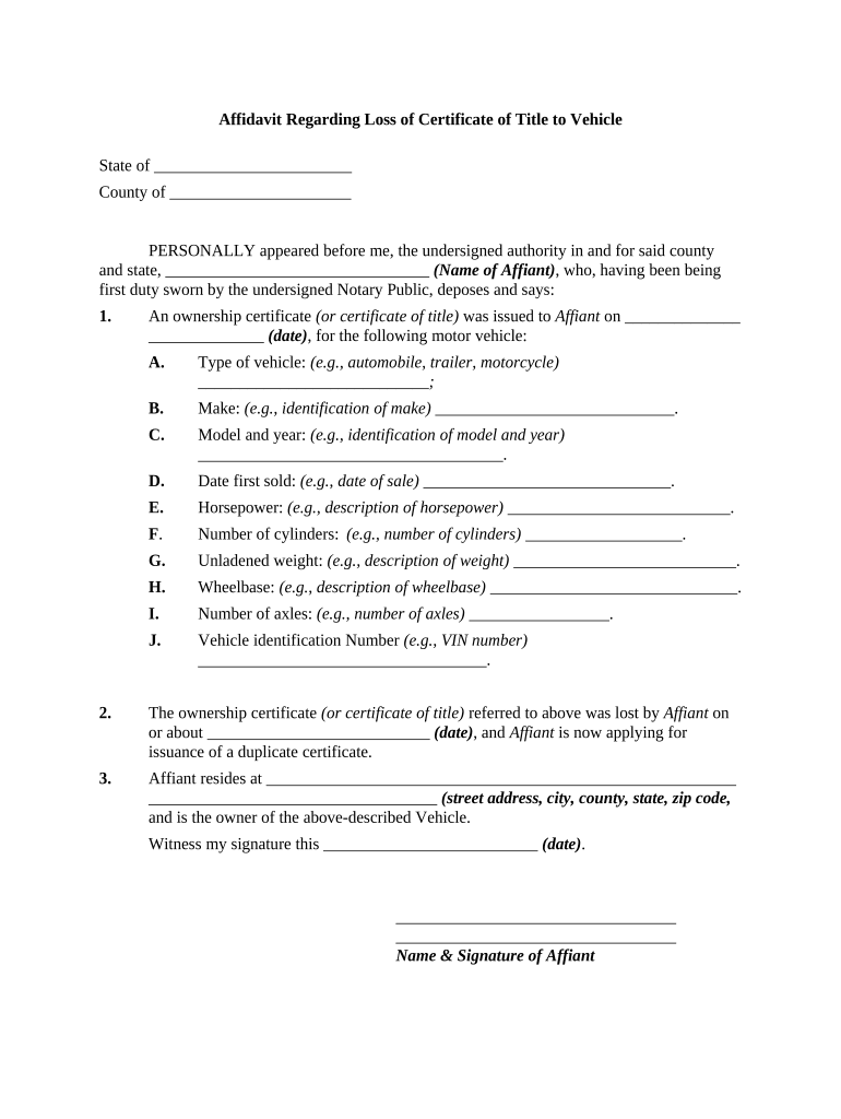 Affidavit Loss  Form