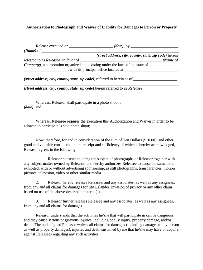Release Liability Property  Form