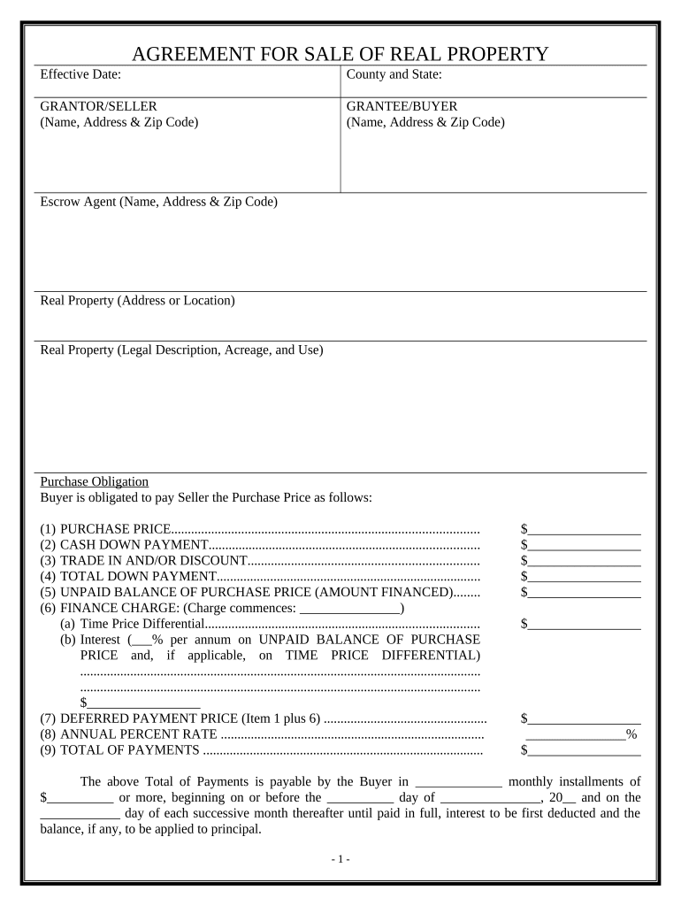 Agreement for Sale Residential  Form