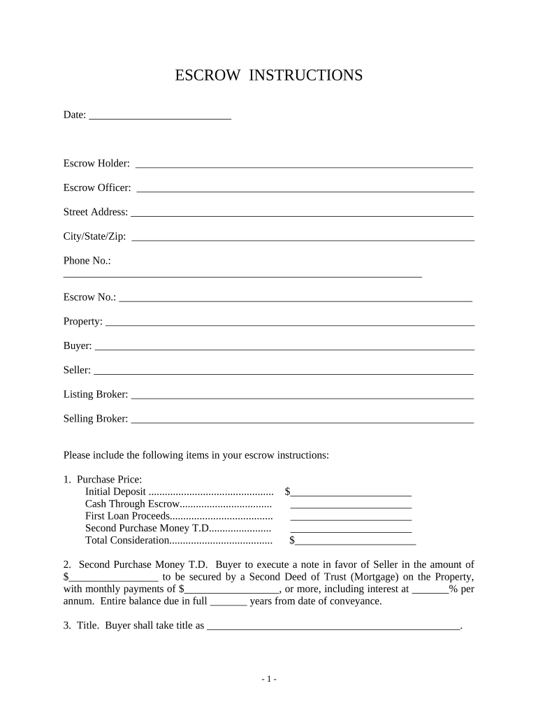 Escrow Instructions Form