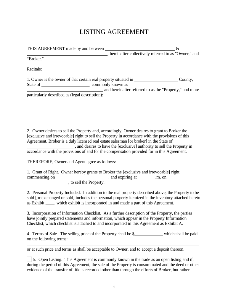 Listing Agreement  Form