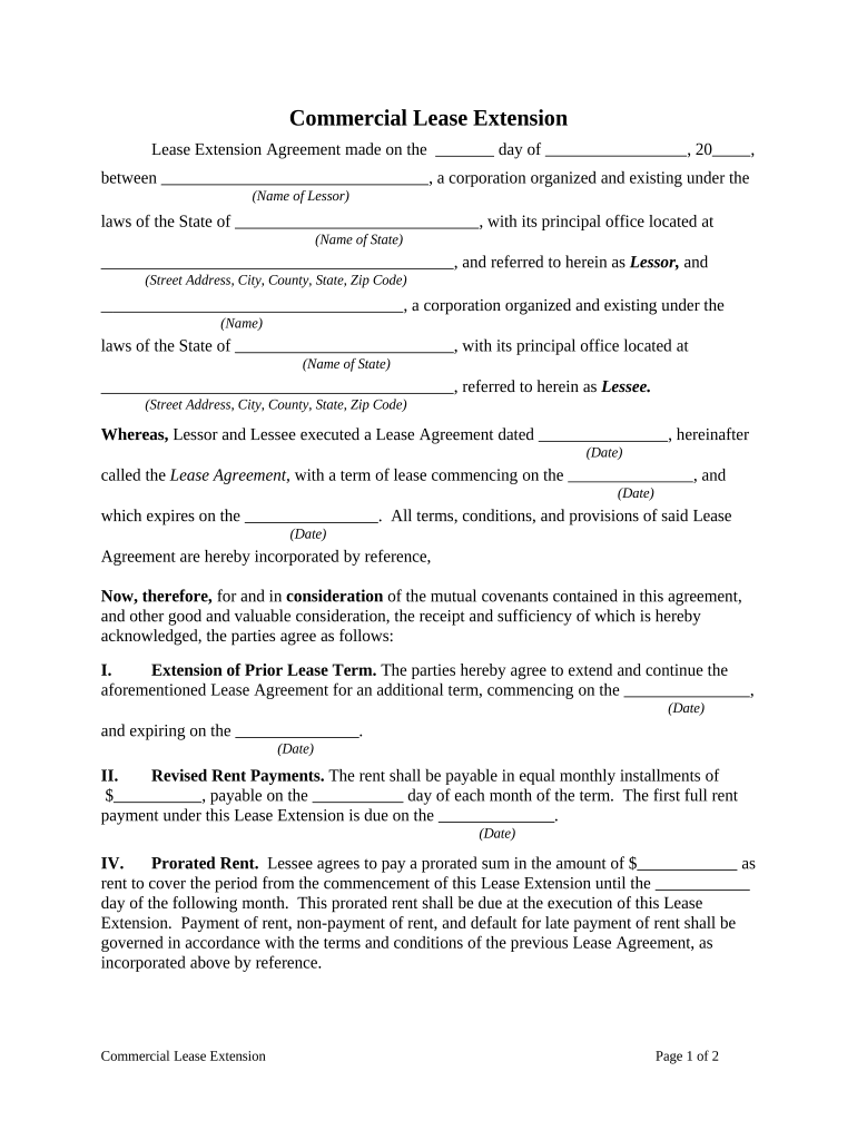 Commercial Lease Extension  Form