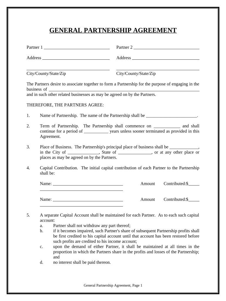 General Partnership Agreement PDF  Form