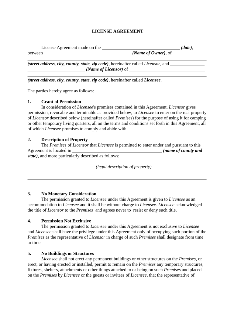 Agreement Use Land  Form