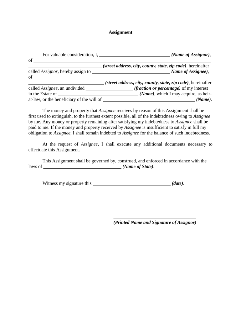 Assignment Interest Estate  Form