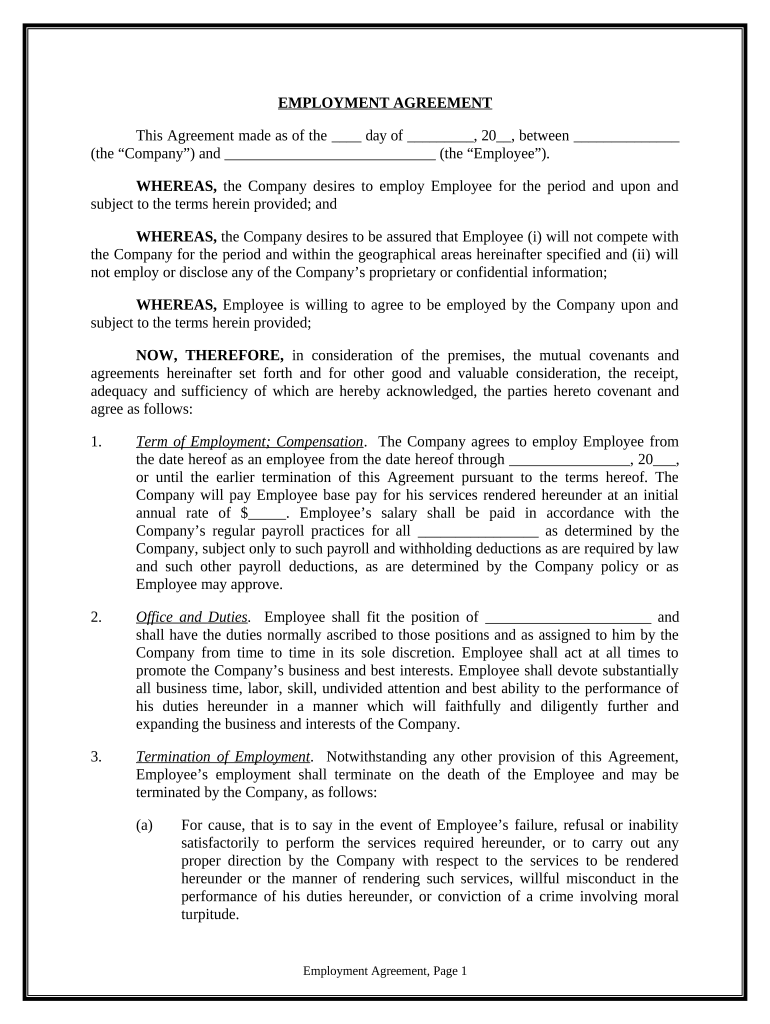 Agreement between Company Employee  Form