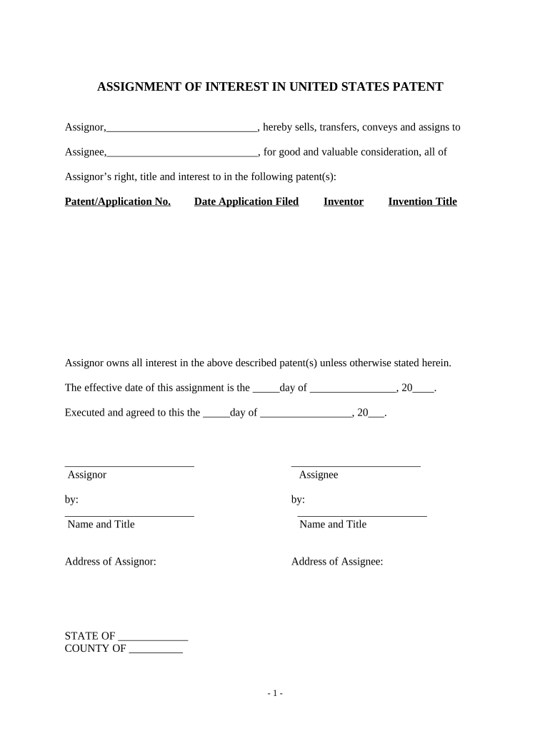 Assignment Interest Patent  Form