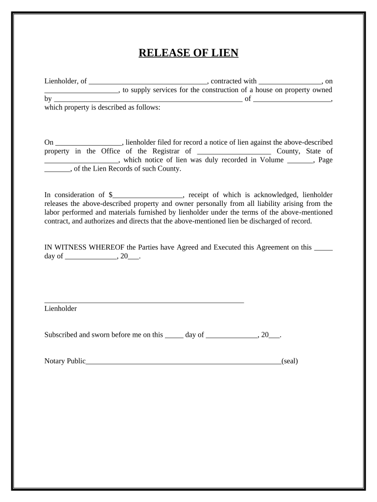 Release Lien Statement  Form