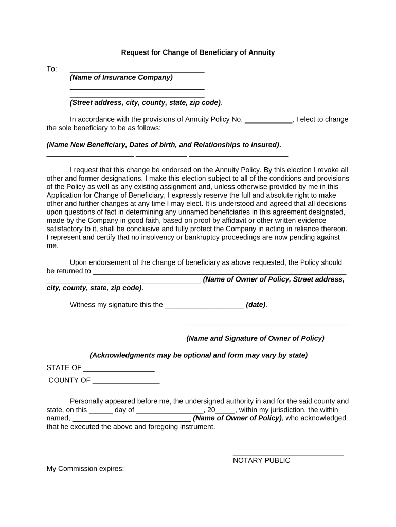 Request for Change of Beneficiary of Annuity  Form