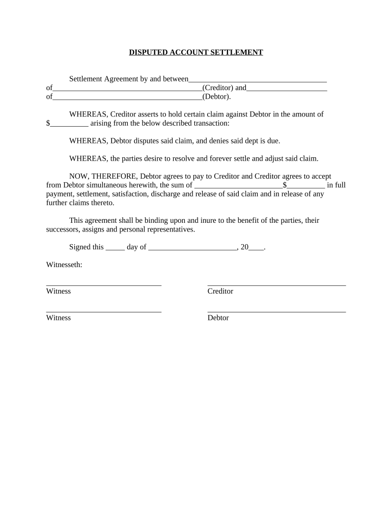 Disputed Settlement  Form