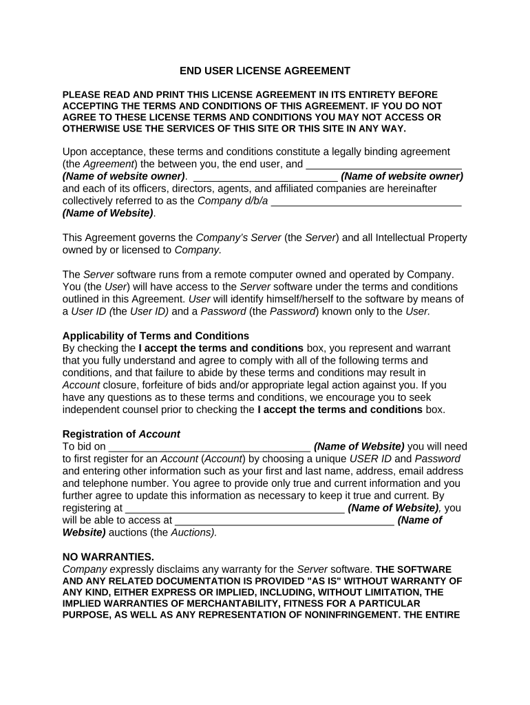End User License Agreement  Form
