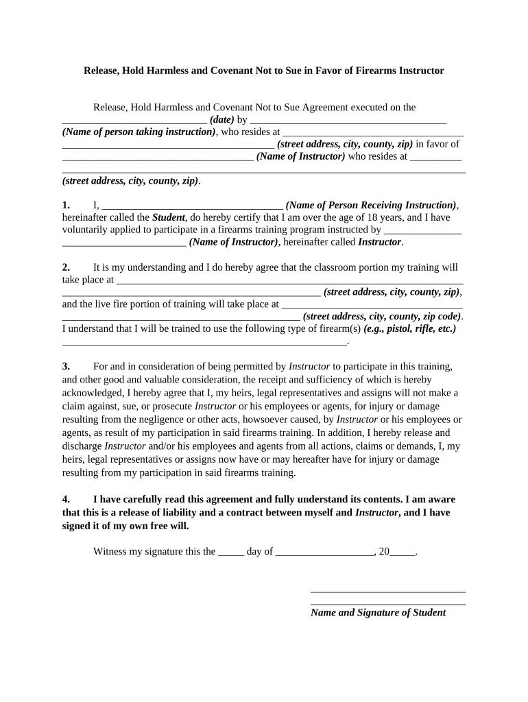 Agreement Not to Sue  Form