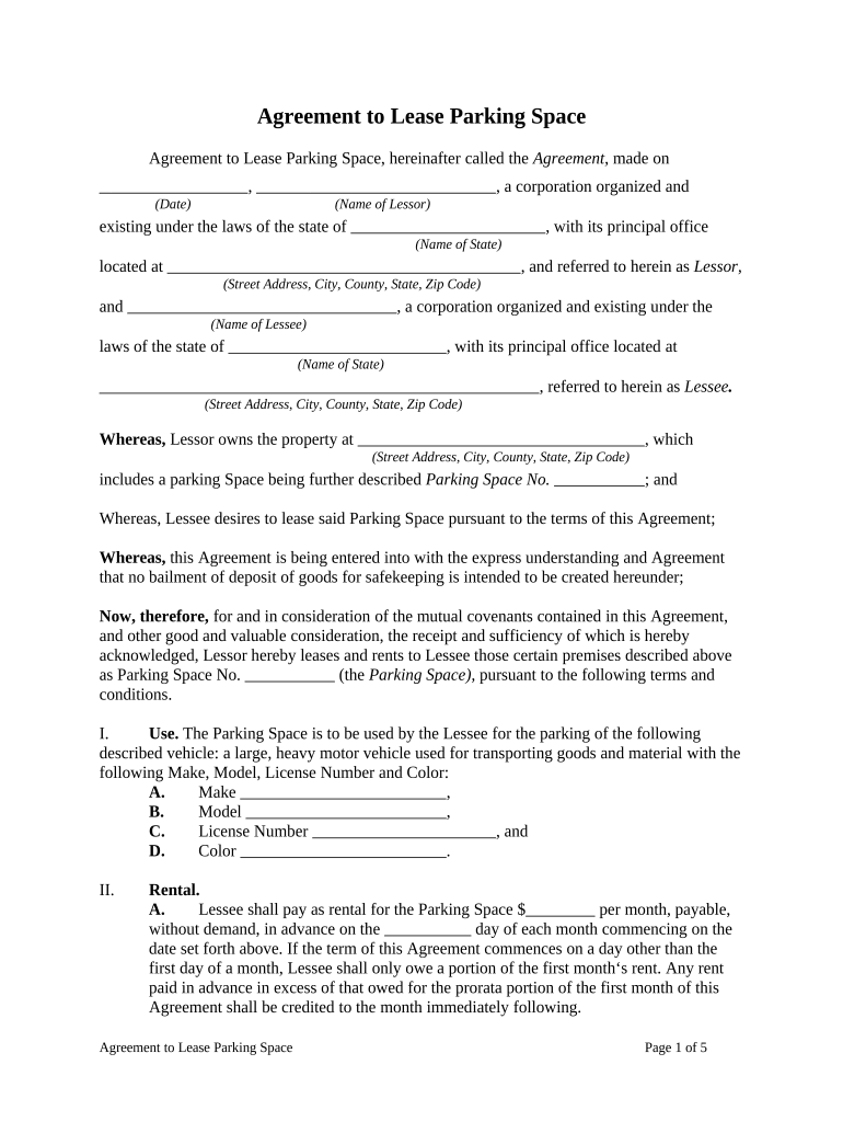 Agreement Parking Space  Form